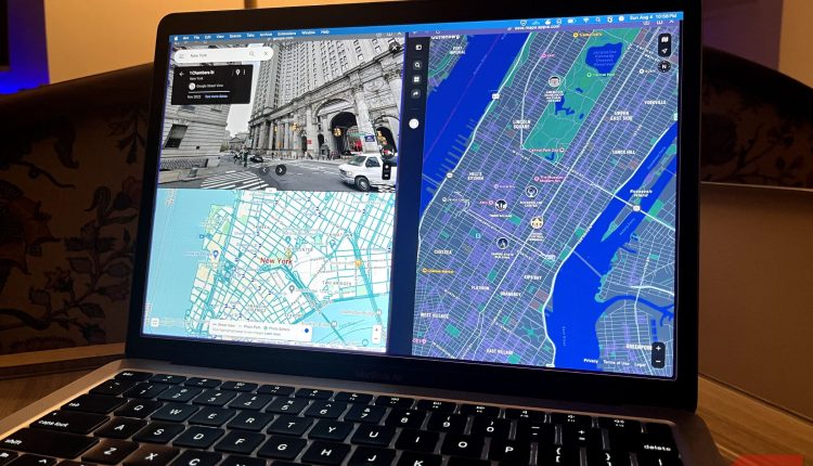 Google maps and apple maps open on a browser on a macbook air.jpg