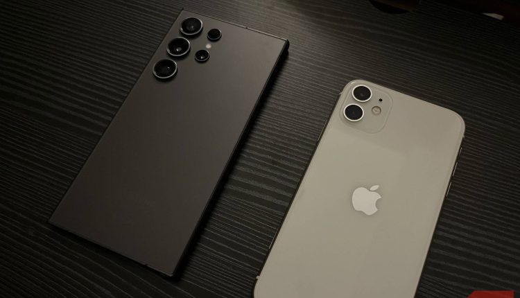 Samsung galaxy s24 ultra and iphone 11 next to each other 1.jpg