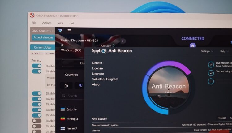 O o shutup10 protonvpn and spybot anti beacon opened on a windows desktop 1.jpg