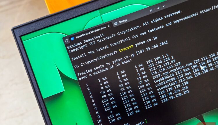 Tracert command running on windows terminal open on a hp pavillion laptop.jpg
