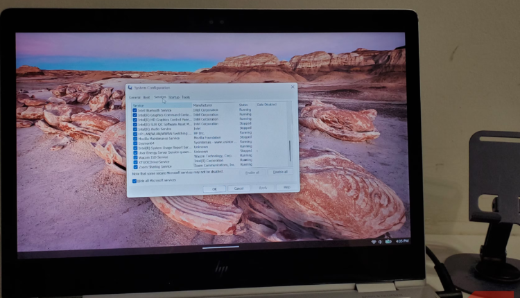 Laptop screen showing the system configuration services tab.png