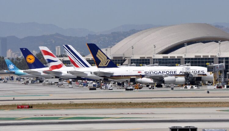 Four Airbus A380 at Los Angeles International Airport.jpg