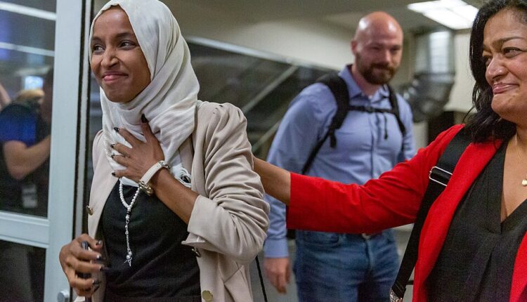 Representatives Ilhan Omar and Pramila Jayapal arrive at MSP Airport 48318918102.jpg